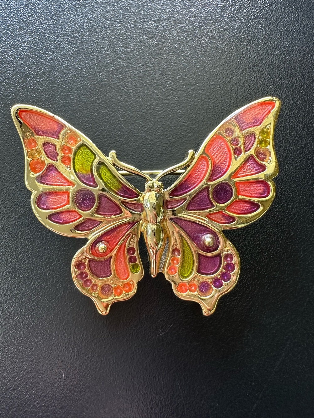 Vintage Danecraft Gold Tone Multi Color Enamel Butterfly Brooch